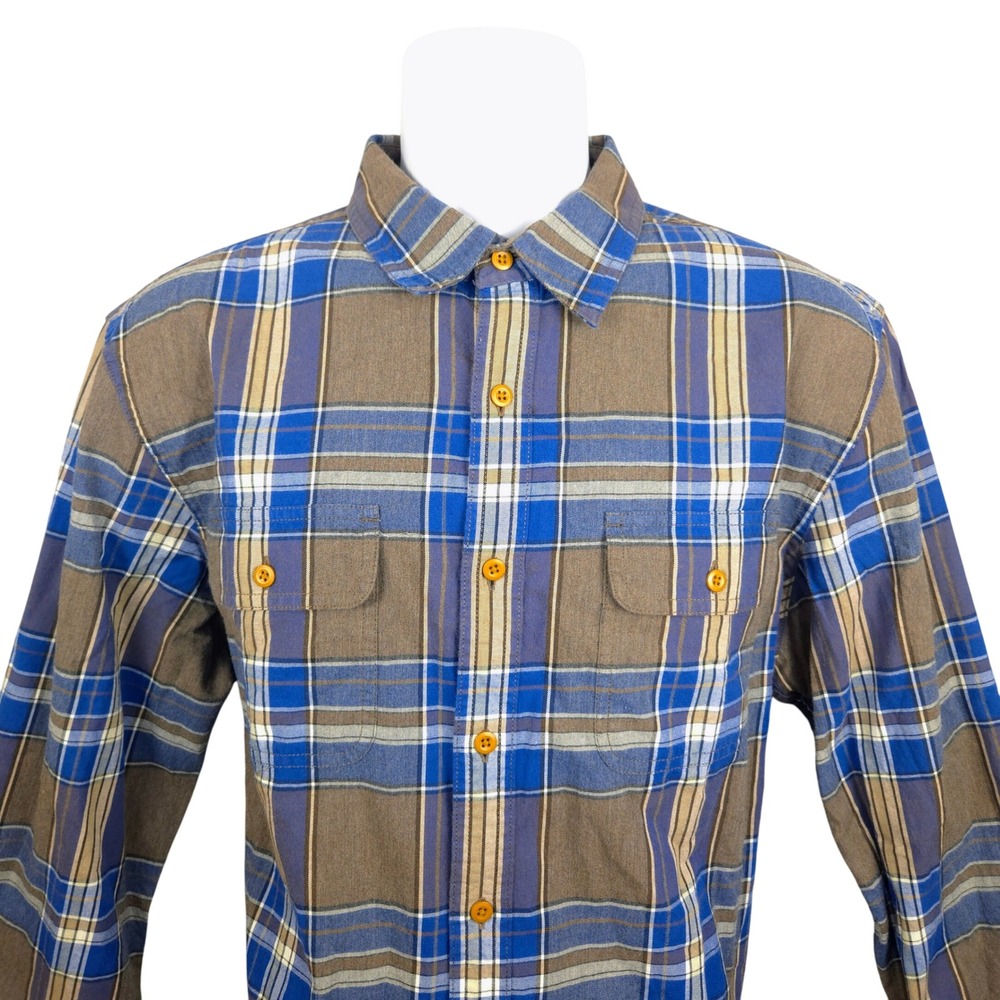 LL Bean Signature Castine Slim Fit Plaid Flannel Shirt Men's L‎ Nut Brown Blue